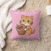 Orange Cat Flower Basket Art: Throw Pillow クッション (ブランケット)
