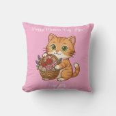 Orange Cat Flower Basket Art: Throw Pillow クッション (正面)