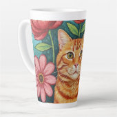 Orange Cat Folk Art Flowers カフェラテマグ (左アングル)
