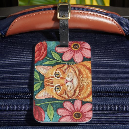 Orange Cat Folk Art Flowers ラゲッジタグ (正面インサイチュ2)