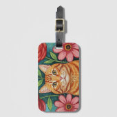 Orange Cat Folk Art Flowers ラゲッジタグ (正面縦)