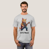 Orange Cat Guitar Player Tシャツ (正面フル)