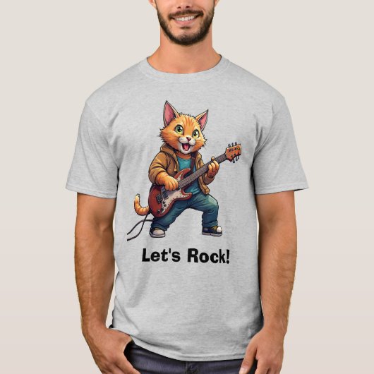 Orange Cat Guitar Player Tシャツ (正面)