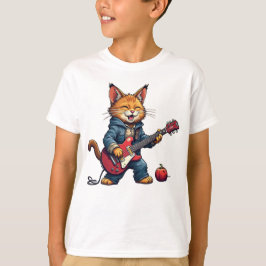 Orange Cat Guitar Player Tシャツ