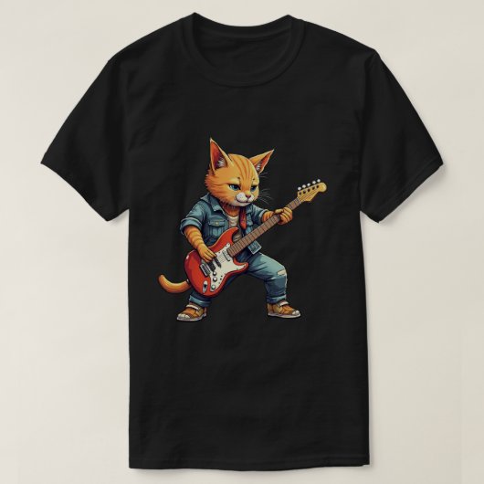 Orange Cat Guitar Player Tシャツ (デザイン正面)