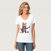 Orange Cat Guitar Player Tシャツ (正面フル)