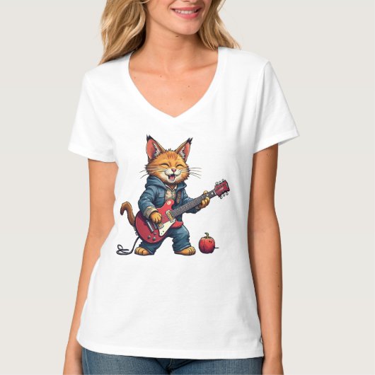 Orange Cat Guitar Player Tシャツ (正面)