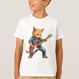 Orange Cat Guitar Player Tシャツ