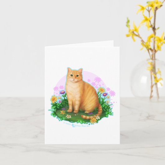 Orange Cat in the Flower Patch カード (黄色い花)