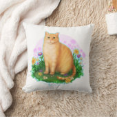 Orange Cat in the Flower Patch クッション (ブランケット)