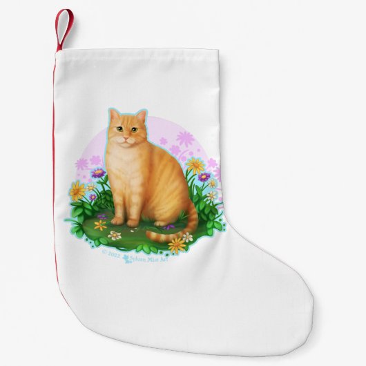 Orange Cat in the Flower Patch スモールクリスマスストッキング (正面)