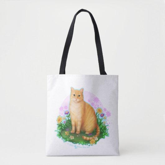 Orange Cat in the Flower Patch Tote Bag トートバッグ (正面)