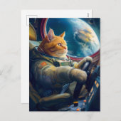 Orange cat piloting spacecraft in orbit シーズンポストカード (正面/裏面)