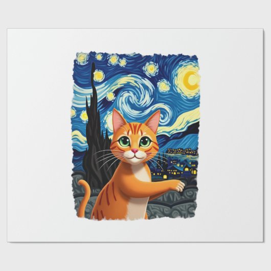 Orange Cat Selfie  Starry Night Cat Mom Cat Lovers ラッピングペーパー (フラット)