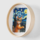 Orange Cat Selfie  Starry Night Cat Mom Cat Lovers 壁時計 (傾斜)