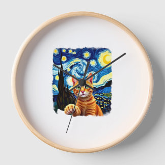 Orange Cat Selfie  Starry Night Cat Mom Cat Lovers 壁時計
