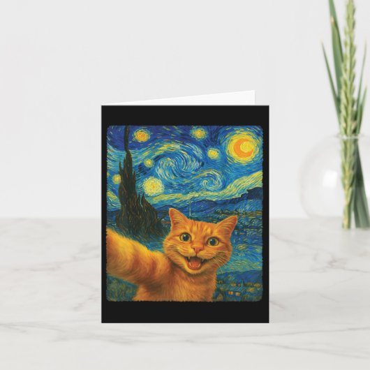 Orange Cat Starry Night Van Gogh Selfie Cat Mom Ca カード (正面)