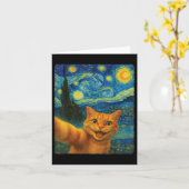 Orange Cat Starry Night Van Gogh Selfie Cat Mom Ca カード (黄色い花)