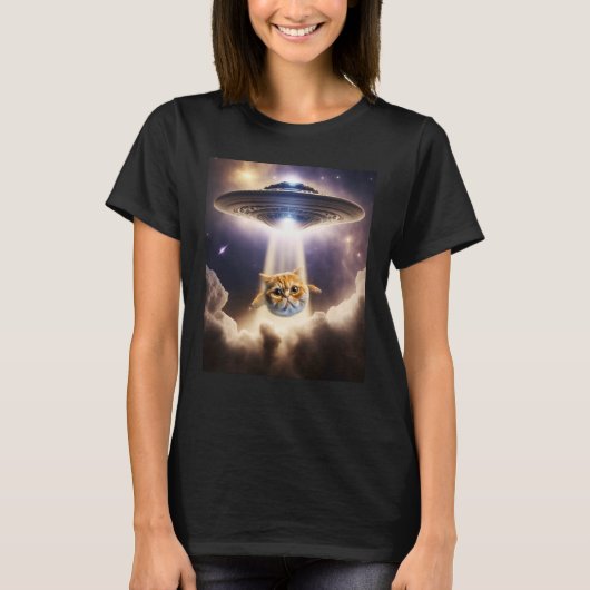 Orange Cat UFO Space Alien  Cute Kitten Beam Up Tシャツ (正面)