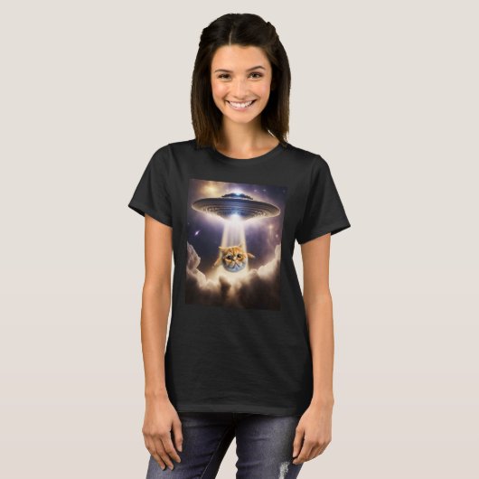 Orange Cat UFO Space Alien  Cute Kitten Beam Up Tシャツ (正面フル)