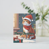 Orange cat with Christmas hat cute animal pet  ポストカード (スタンド正面)
