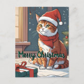 Orange cat with Christmas hat cute animal pet  ポストカード (正面)