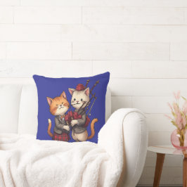 Orange Cats Playing Bagpipes and Wearing Plaid クッション
