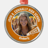 Orange Cheerleader Photo High School Christmas メタルオーナメント (正面)