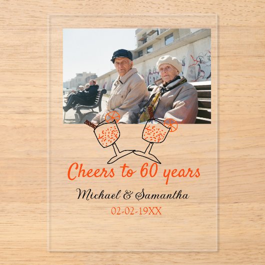 Orange cheers to 60 years anniversary wedding  アクリル招待状 (正面)