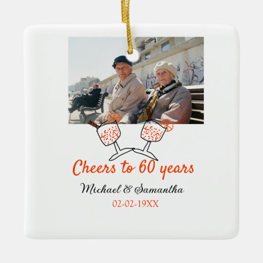Orange cheers to 60 years anniversary wedding セラミックオーナメント (正面)