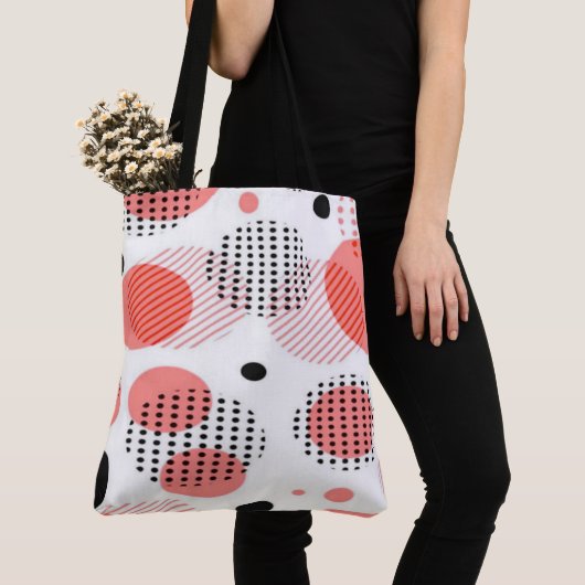 Orange Circles with Black Polka Dots pattern トートバッグ (クローズアップ)
