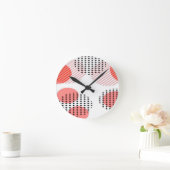 Orange Circles with Black Polka Dots pattern ラウンド壁時計 (ホーム)