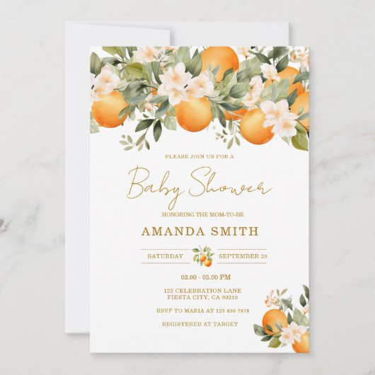 Orange Citrus Baby Shower 招待状 (正面)