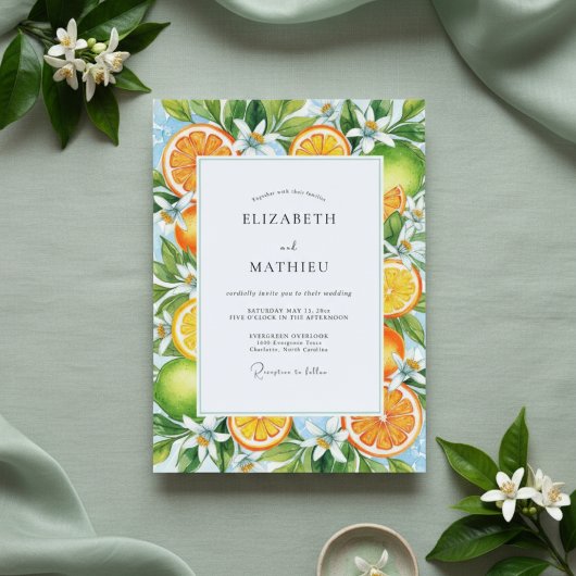 Orange Citrus Blossom Wedding 招待状
