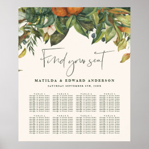 Orange citrus botanica floral wedding seating plan ポスター