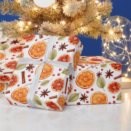 Orange Citrus Cinnamon Holiday Pattern ラッピングペーパー (クリスマス)
