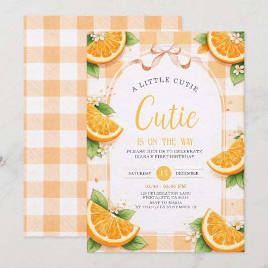 Orange Citrus First Birthday Party Invite 招待状 (正面/裏面)
