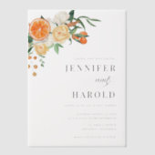 Orange Citrus Floral Minimal Wedding Overlay ベラム紙招待状 (正面)