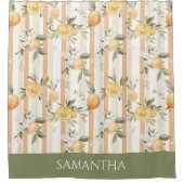 Orange Citrus Floral Peach Stripe Name シャワーカーテン (正面)
