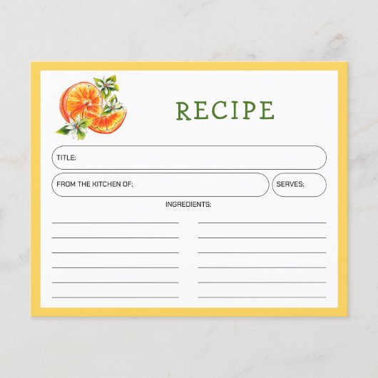 Orange, Citrus Kitchen Recipe Card (正面)