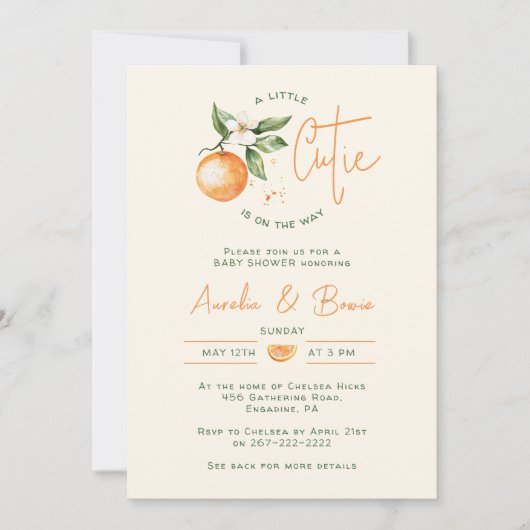 Orange Citrus Little Cutie All In One Baby Shower 招待状 (正面)