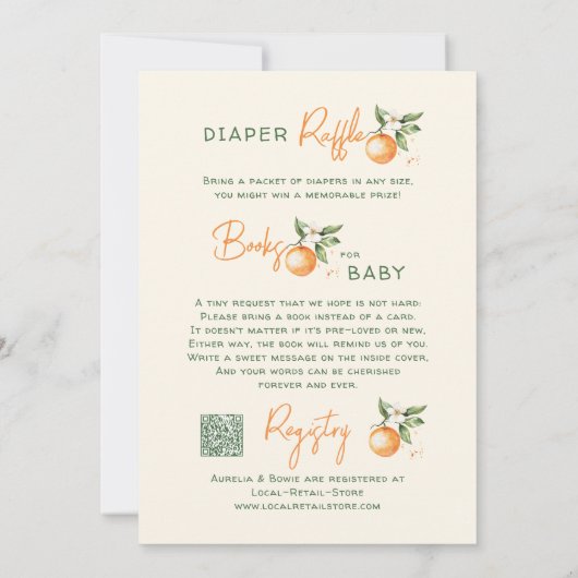 Orange Citrus Little Cutie All In One Baby Shower 招待状 (裏面)