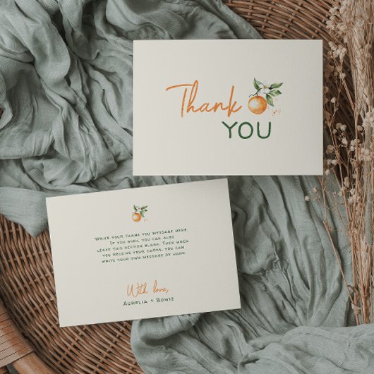 Orange Citrus Little Cutie Baby Shower Flat サンキューカード