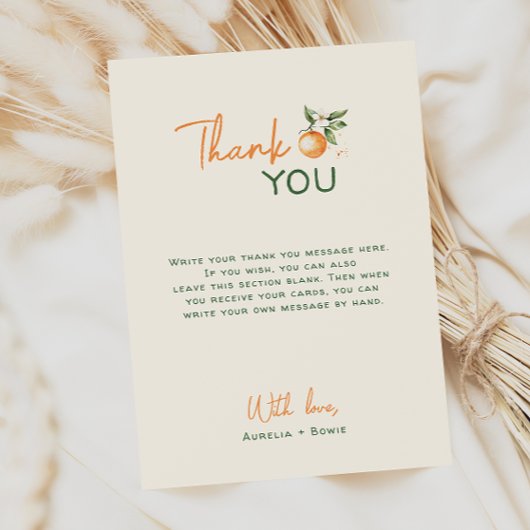 Orange Citrus Little Cutie Baby Shower Flat サンキューカード