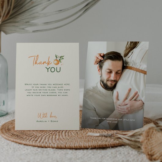 Orange Citrus Little Cutie Baby Shower Photo サンキューカード