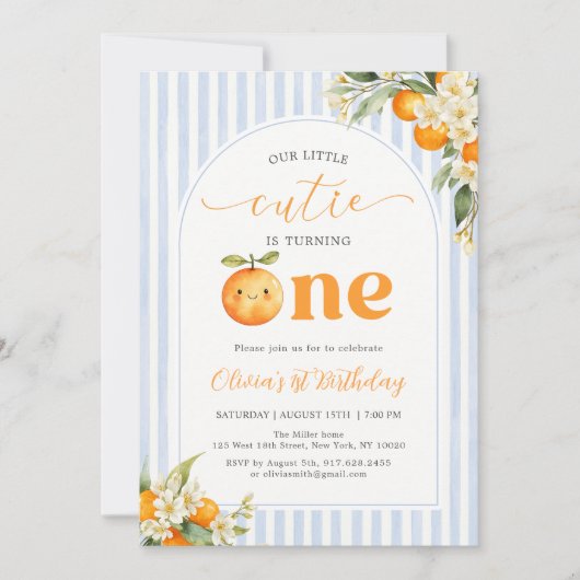 Orange Citrus Little Cutie Birthday Invitation 招待状 (正面)
