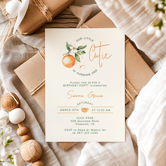 Orange Citrus Little Cutie Birthday Party 招待状