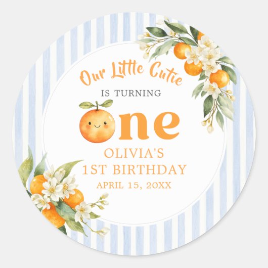Orange Citrus Little Cutie Birthday Sticker ラウンドシール (正面)