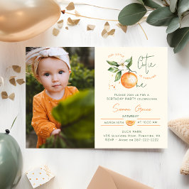 Orange Citrus Little Cutie First Birthday Photo 招待状