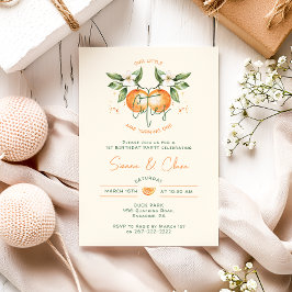 Orange Citrus Little Cuties Twin Birthday Party 招待状